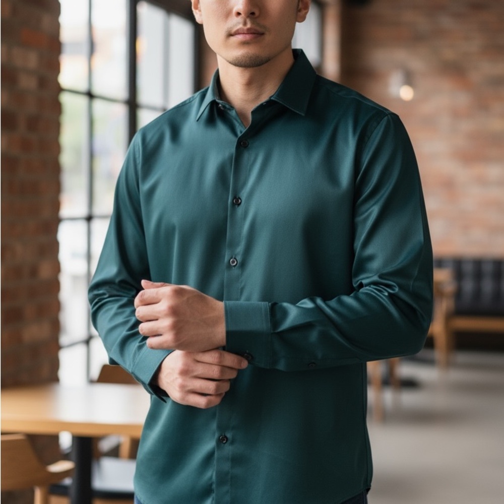 SHEIN Men's Deep Green Dress Shirt